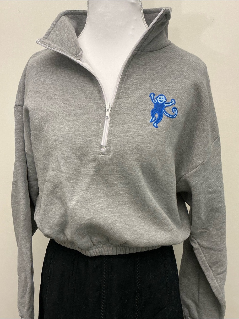 Roller Rabbit Gray Half-Zip Sweatshirt with Blue Monkey Patch